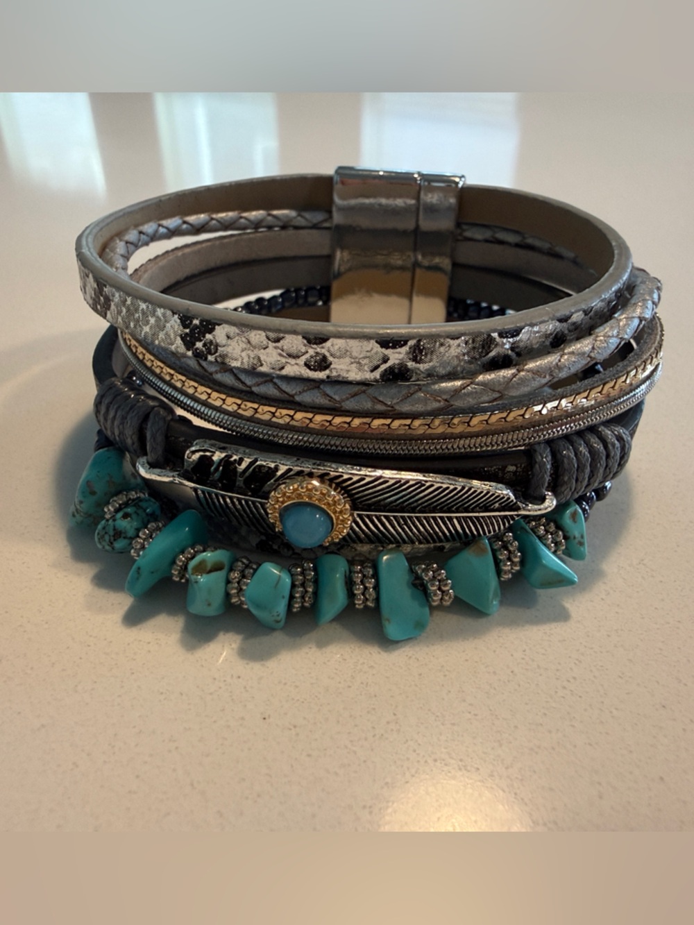 Turquoise & Silver Multi-Row Women's Bracelet - Brand
